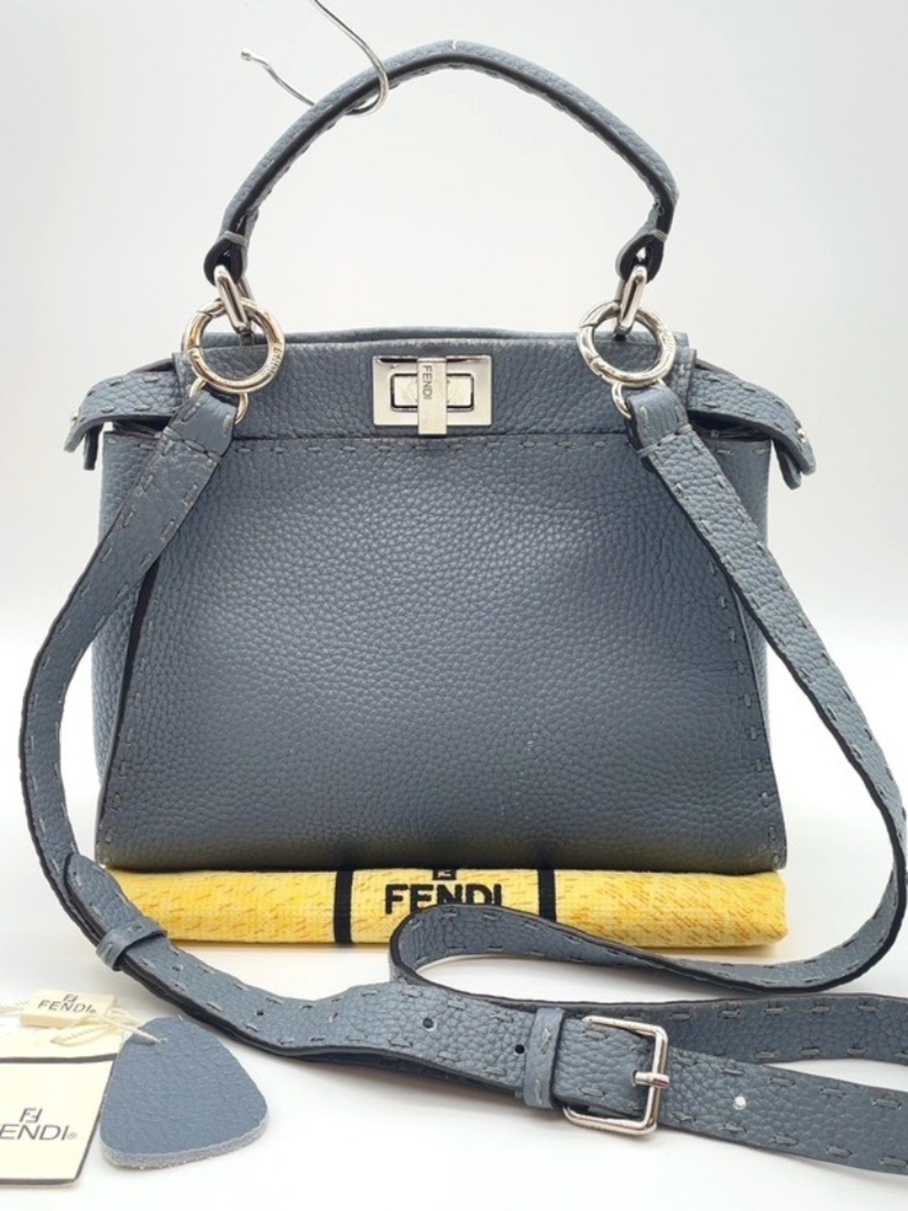 Fendi Peekaboo Selleria Leather Blue Grey bag